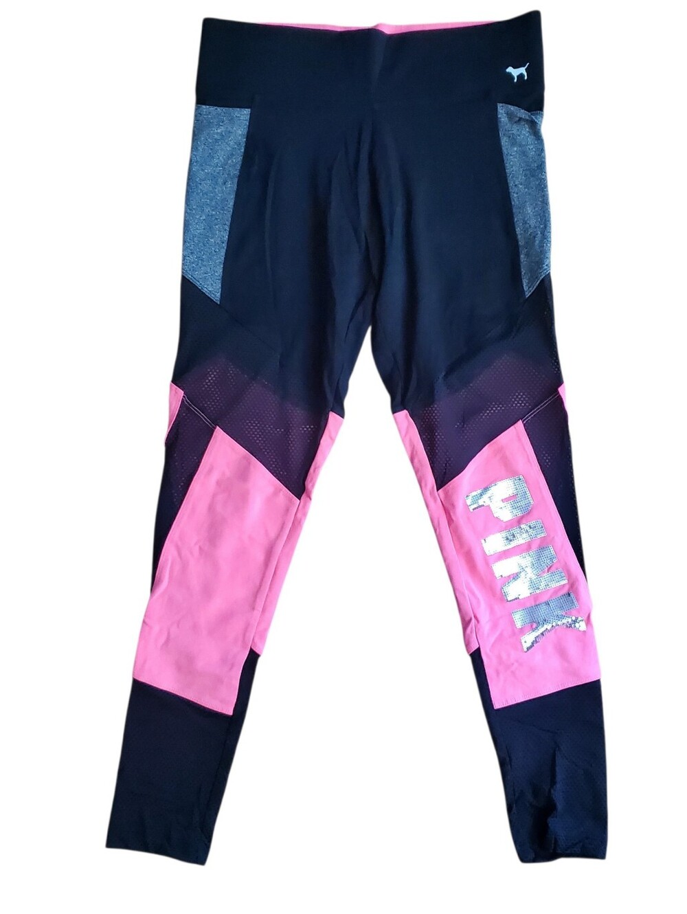 PINK Victoria's Secret Colorblock Mesh Leggings Black / Hot Pink Med Womens